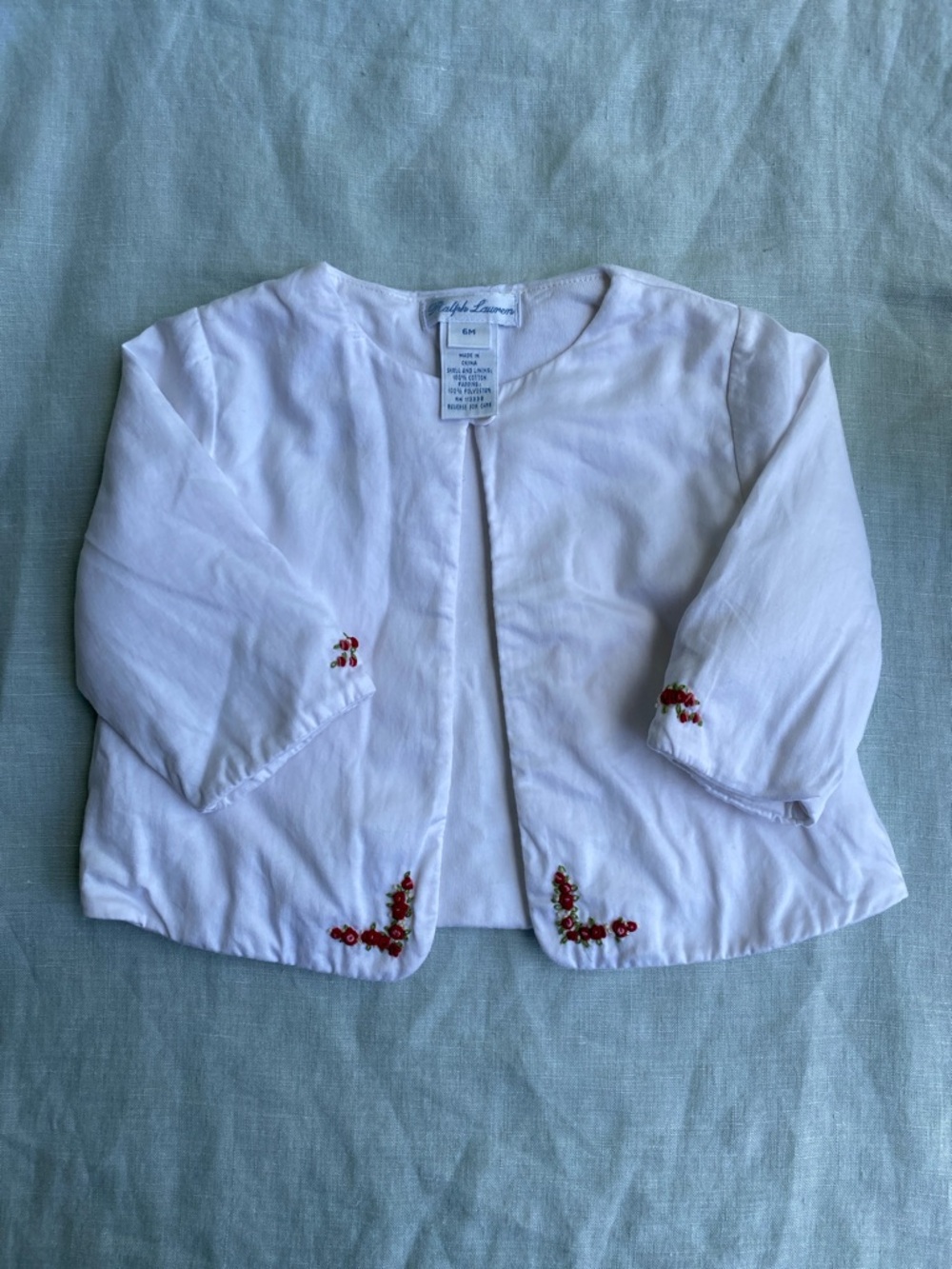 Ralph Lauren white cotton floral embroidered long sleeve padded jacket